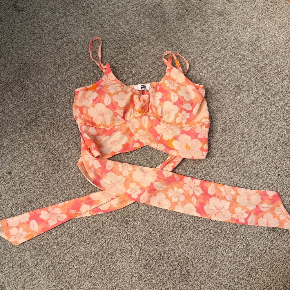 Floral Crop Top with Wrap Ties